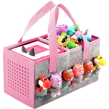 Portable Carrying Case Compatible With Toniebox Starter Set And Tonies Figurines,Travel Felt Cloth Musical Toy Folding Bag For Toniebox Accessories (Dark Pink)