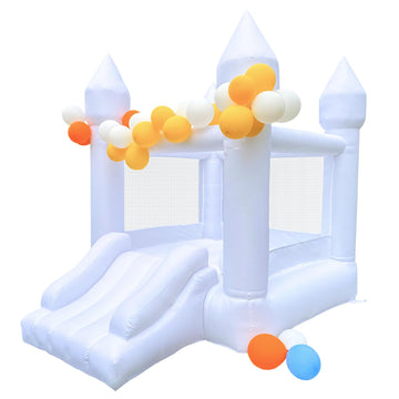 White Bounce House, Bounce House For Kids 3-6 Blower Included, Bouncy Castle With Slide Indoor Outdoor,8.9Ft L X 6Ft W X 7.1Ft H