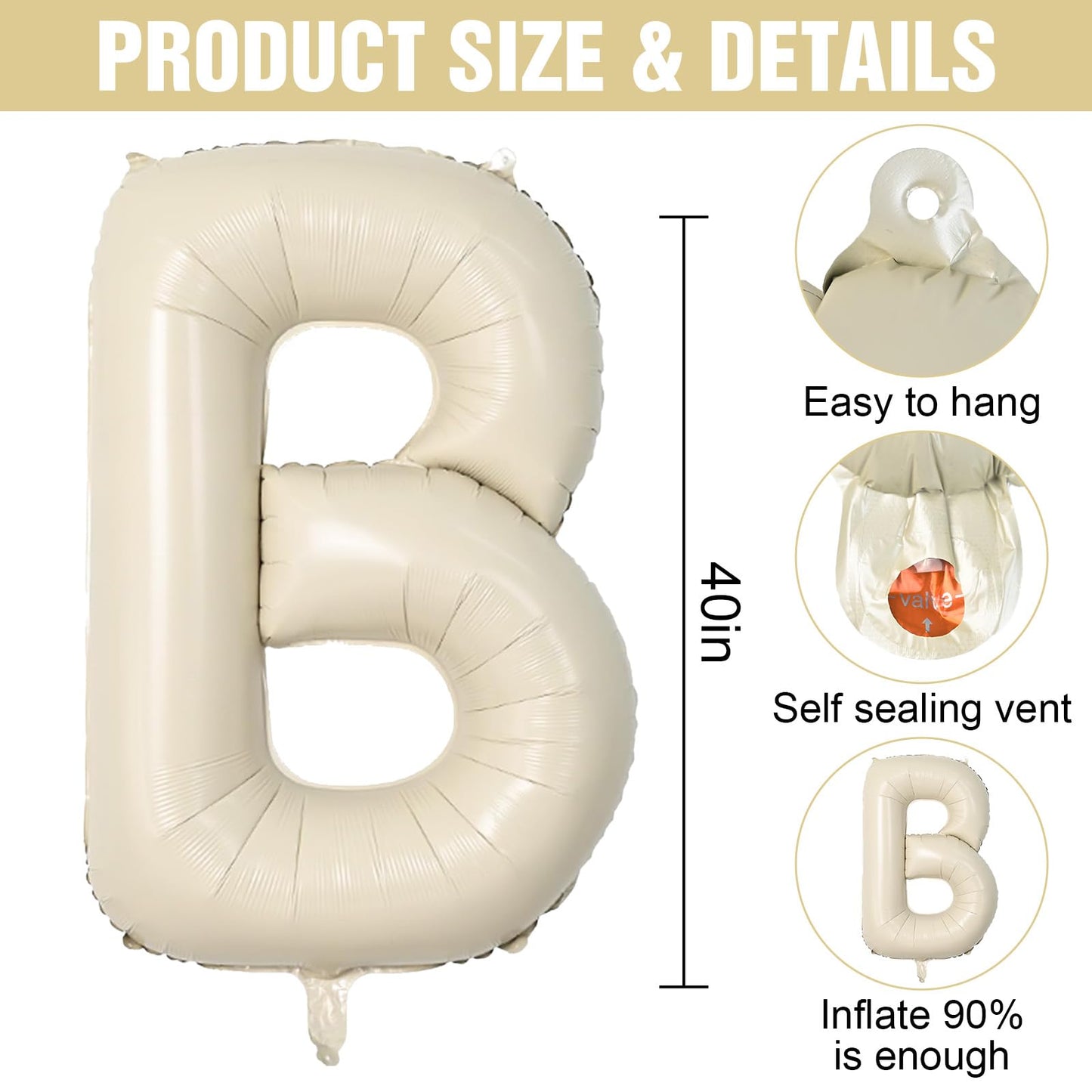 Cream B Letter Balloons,40 Inch Letter B Balloon Beige,A To Z Alphabet Mylar Helium Custom Letter Balloon For Birthday Baby Show