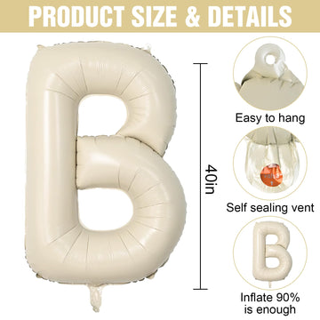 Cream B Letter Balloons,40 Inch Letter B Balloon Beige,A To Z Alphabet Mylar Helium Custom Letter Balloon For Birthday Baby Show