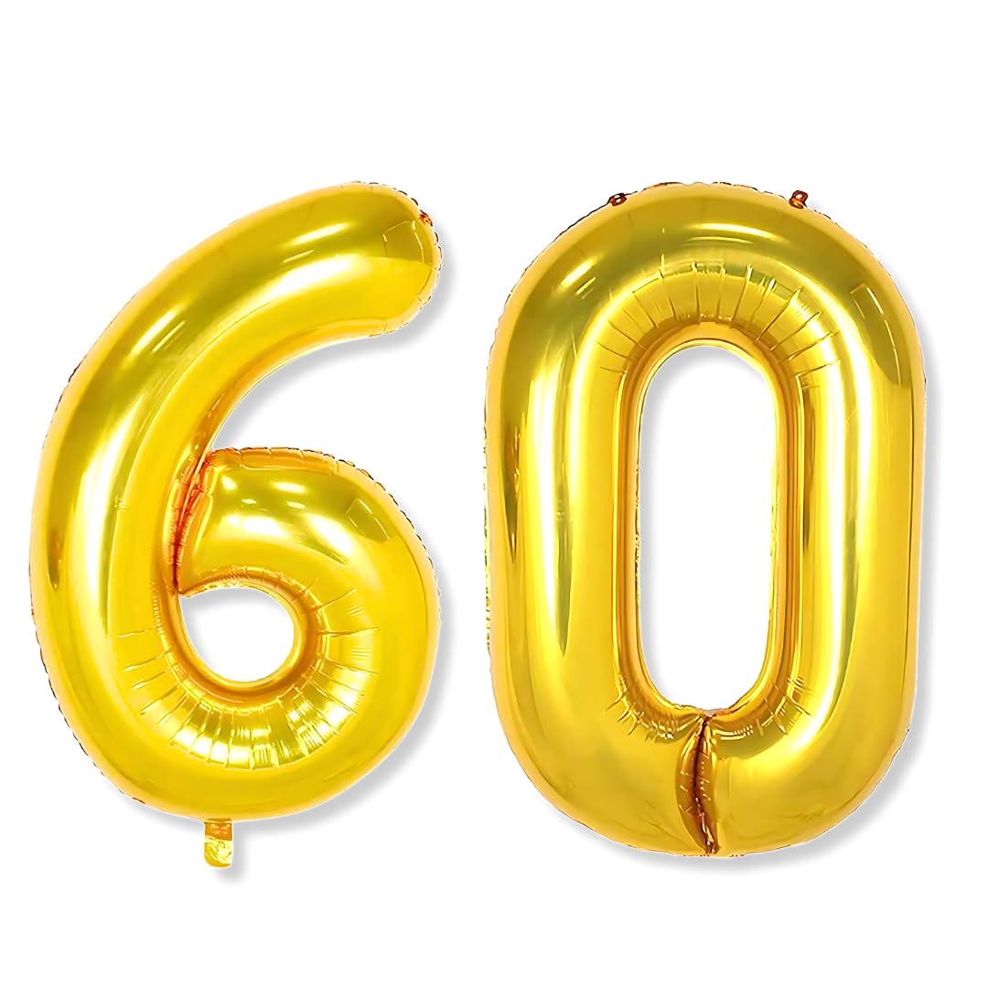 Flyloons 60 number Golden Foil Balloon 16 inch Size Birthday Decoration Items Pack of 2 | 60th Year Balloons | Sixty