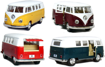 Set of 4: 5'' Classic 1962 Volkswagen Van 1:32 Scale (Green/Maroon/Red/Yellow)