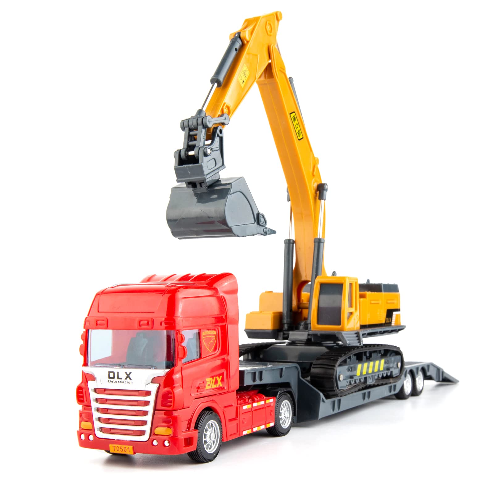 TGRCM-CZ Flatbed Truck Toy with Excavator Tractor-Push and Go Toy Trucks, Construction Trucks for Toddlers,Plastic Toy Truck, Gi