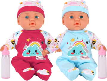 Liberty Imports 2 Pack Twin Baby Dolls Playset - 12 Realistic Soft Body Talking Newborn Boy & Girl Toy Dolls with Magic Milk Bot
