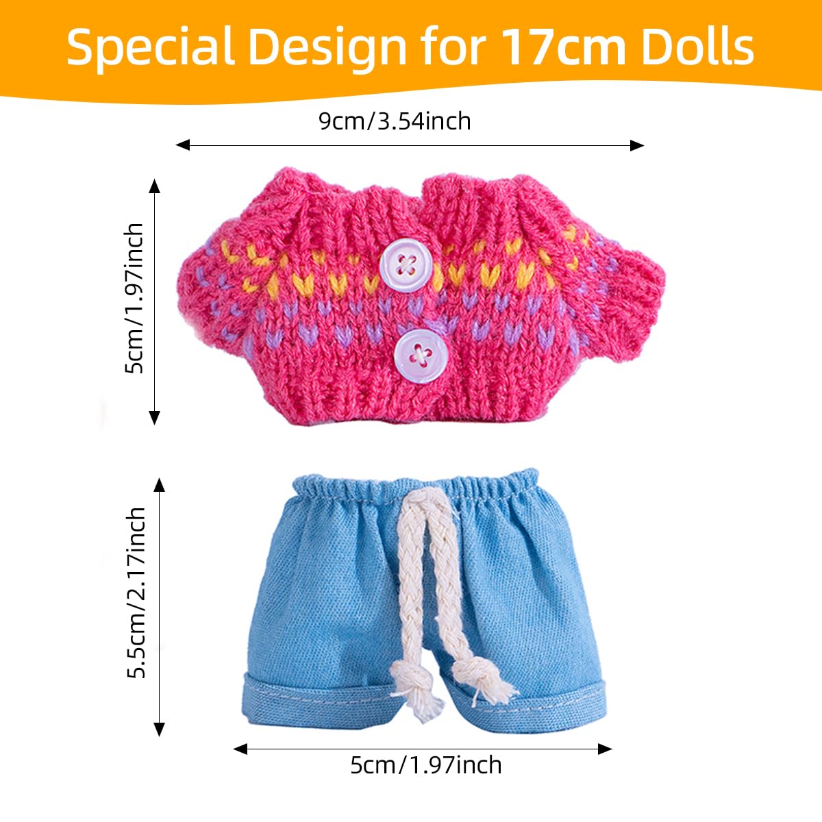 17cm Doll Clothes Set  enhanced Jeans & Knitted Sweater Outfit for 17cm 15cm Dolls  Cute Dress Up Fashion  No Doll Included (Rainbow  17cm/15cm)