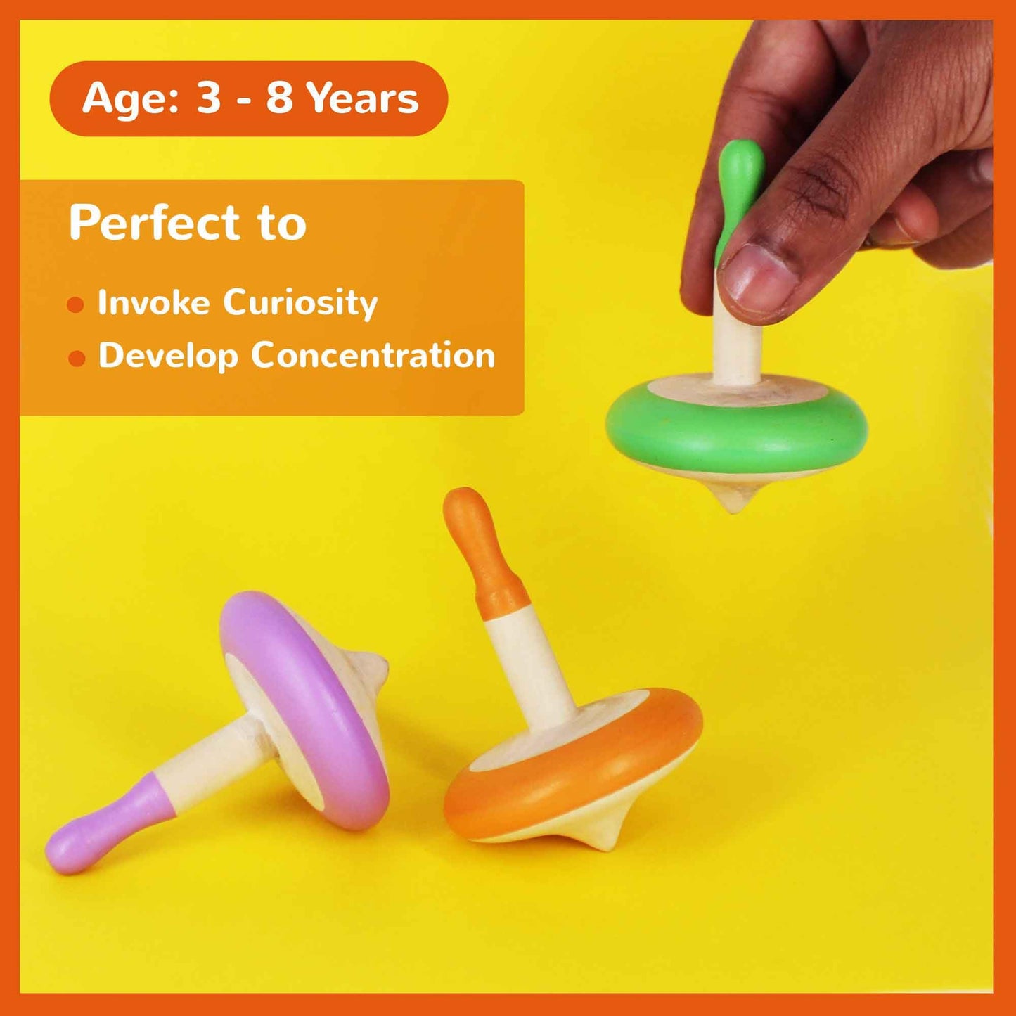 Shumee Organic Handmade Spinning Top 1 Pc/Set (Orange)|6 Cm| 100% Child Safe| Gyroscopes Toy| Fidget Spinner| Educational Toys|Montessori,Kindergarten Toys| Gift Toys For Kids/Toddlers