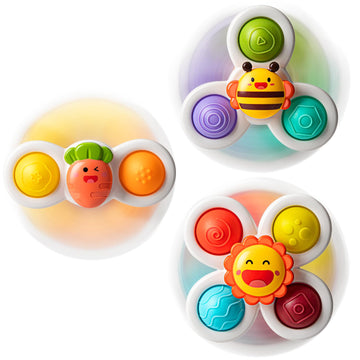 Tohibee 3Pcs Suction Cup Spinner Toys For 1 2 Year Old Boys Spinning Toys Baby Toys 12-18 Months Sensory Toys For Toddlers 1-3 Easter Basket Stuffers Gifts For 1 Year Old Girls