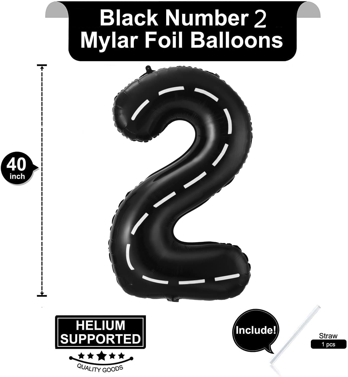 Race Car Number 2 Balloons,40 Inch Racing Car 2 Birthday Balloons Two Fast Balloon Race Track Black 2 Balloon Number For Cars Theme Birthday Party
