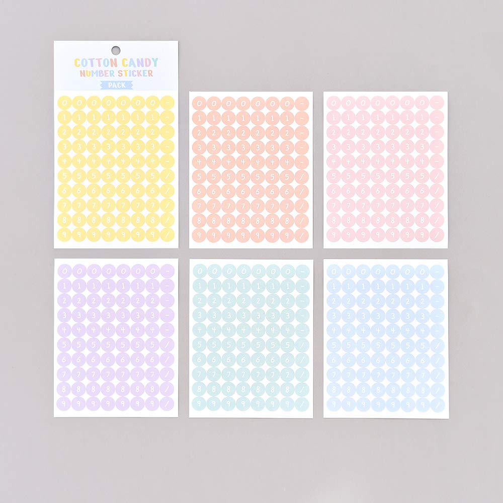 Monolike Cotton Candy Number Stickers Set - 6 Design Stickers, 18 Sheets In Total