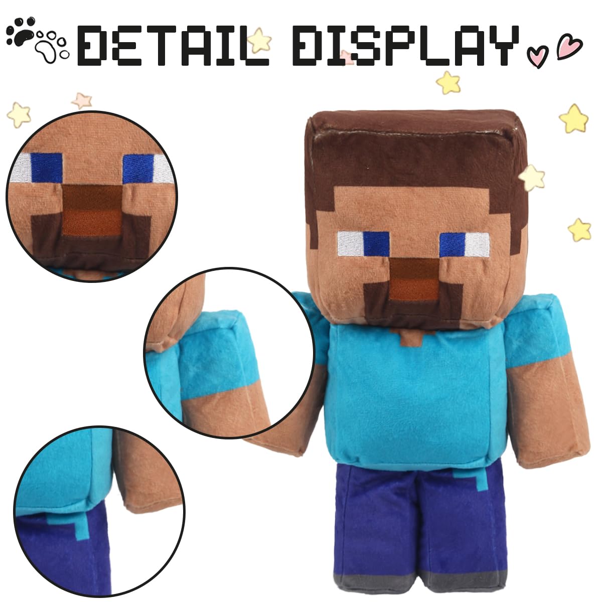 Pixel-Style Game Basic Plush Character Soft Toy  Video Game-Inspired Collectible Plushies Gifts for Kids & Fans (Steve)