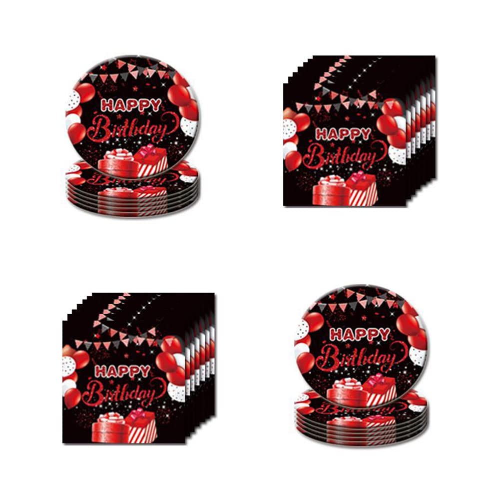 41Pcs Black And Red Party Supplies,Include 20 Plates, 20 Napkin And 1Pcs Tablecloth,Used For Black And Red Birthday Party Decora