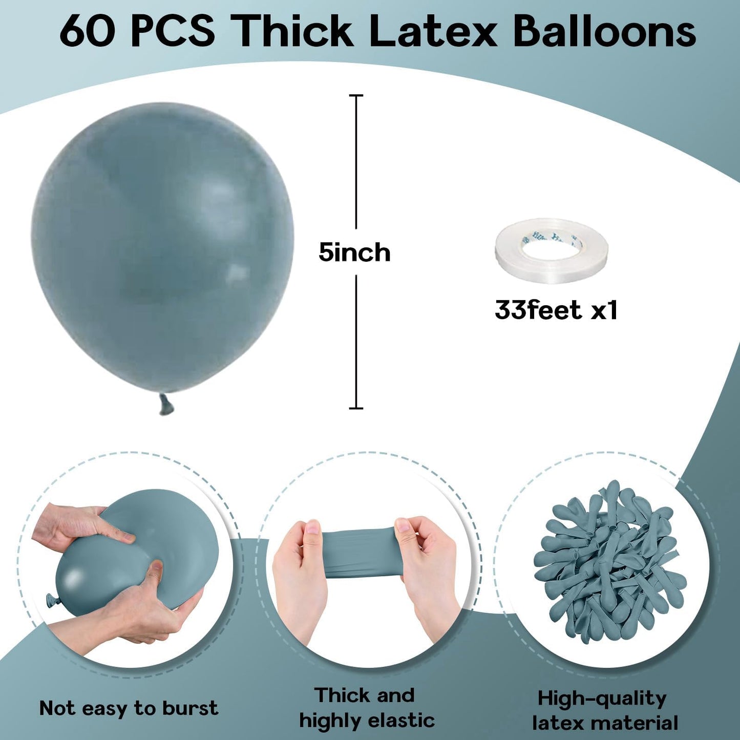 Jobkoo Slate Blue Balloons 5 Inch, 60Pcs Small Dusty Blue Balloon Dark Teal Blue Latex Balloons 5'' Mini Matte Blue Retro Sea Bl