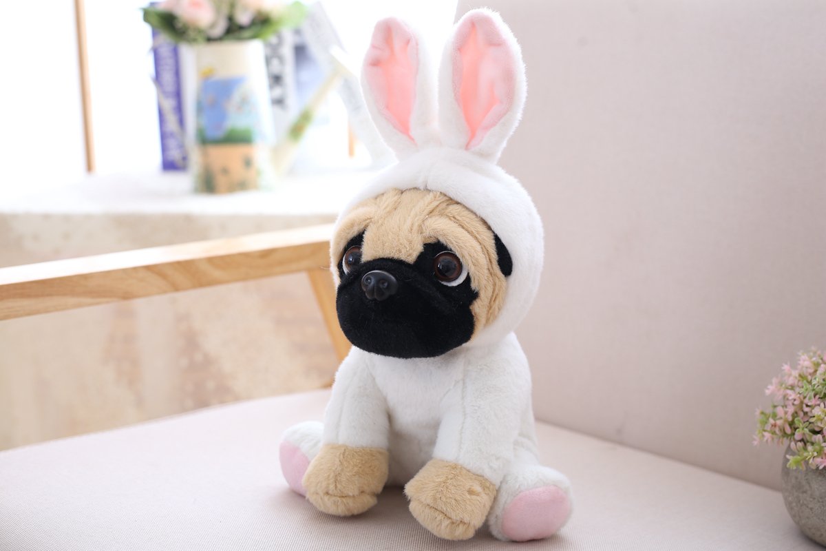 Joyamigo Pug Stuffed Animal Dog Puppy Soft Cuddly Animal Toy In Easter Bunny Costumes - Super Cute Quality Rabbit Dog Plush Children Easter Basket Stuffers Decoration