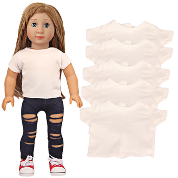 Augfrog 5 Pcs Doll T-Shirts For 18 Inch Dolls, Summer Outfit Doll Clothes Doll Accessories, Short Sleeved T-Shirts Classical Tee