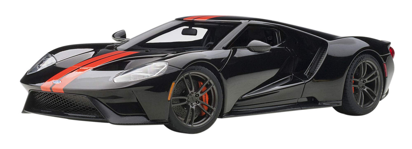 Autoart 2017 Ford GT Shadow Black with Orange Stripes 1/18 Model Car
