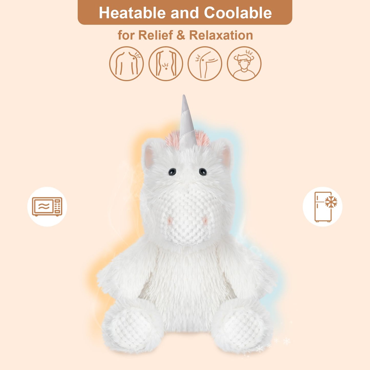 Suzzipals Coolable Warmable Unicorn Stuffed Animals, Microwavable Stuffed Animals Heating Pad For Cramps, Pain And Anxiety Stres