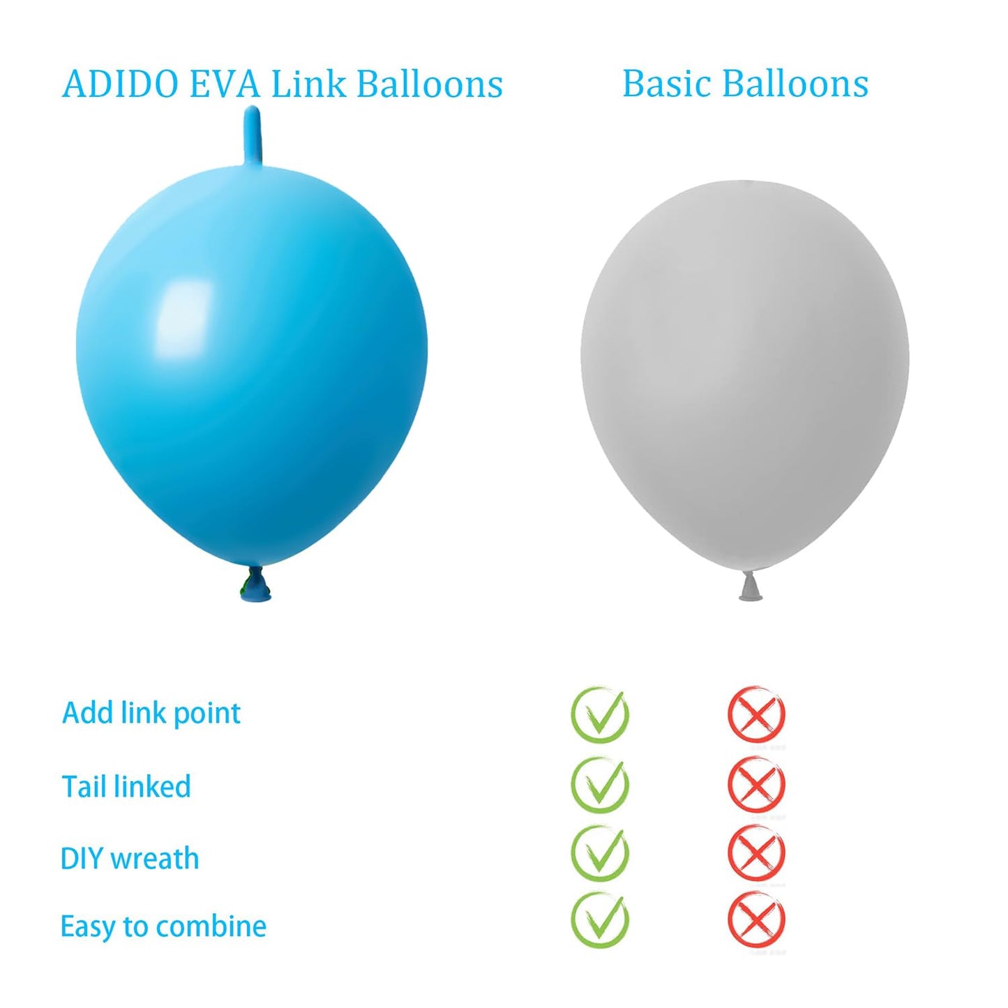Adido Eva Link Balloons Light Blue 6 Inch Latex Quick Linkale Balloon 80 Pcs For Birthday, Halloween, Christmas, Party Festival