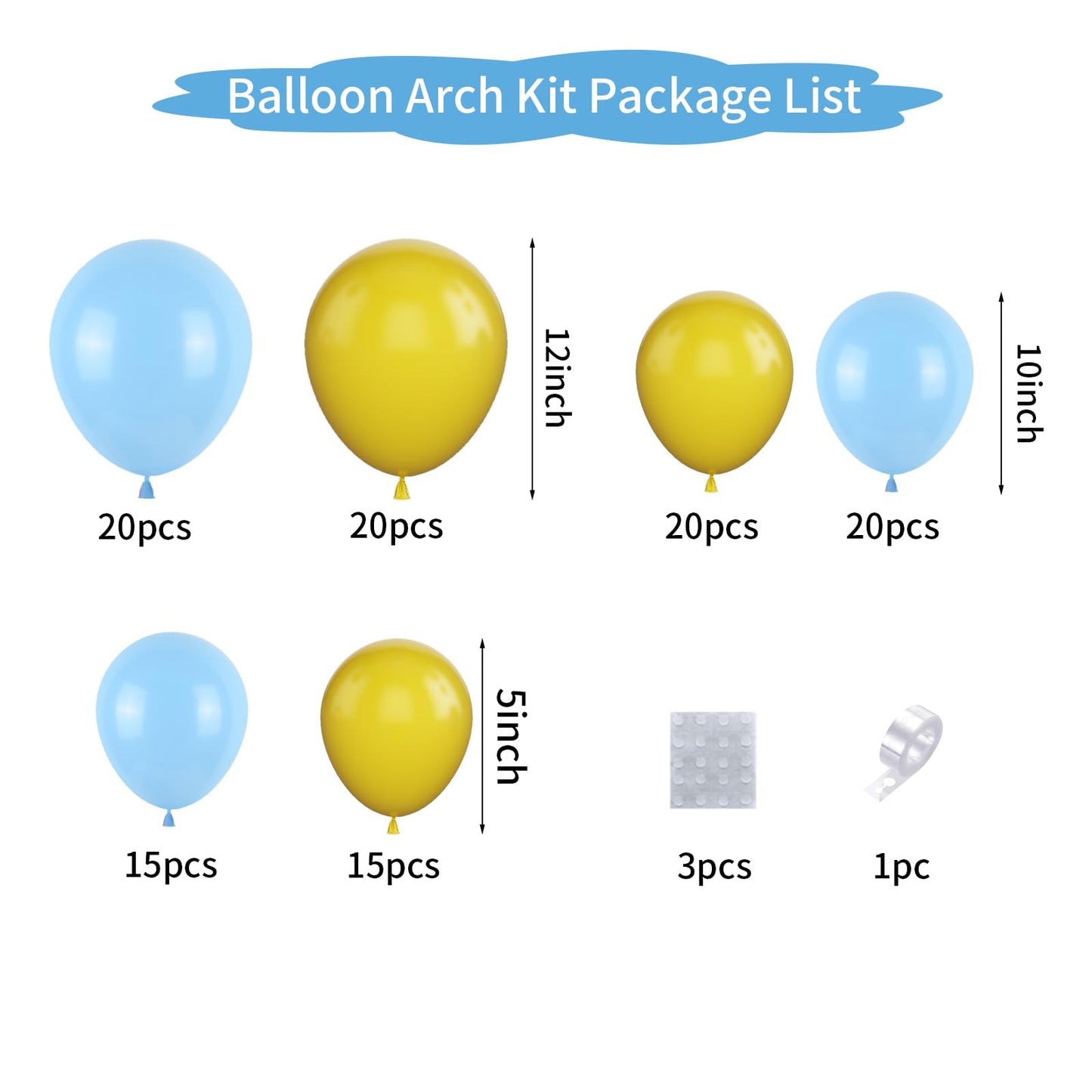 Blue Yellow Balloon Arch Kit,Blue And Yellow Balloons,Pastel Blue Yellow Balloons Garland Kit With Baby Blue Yellow Balloon For