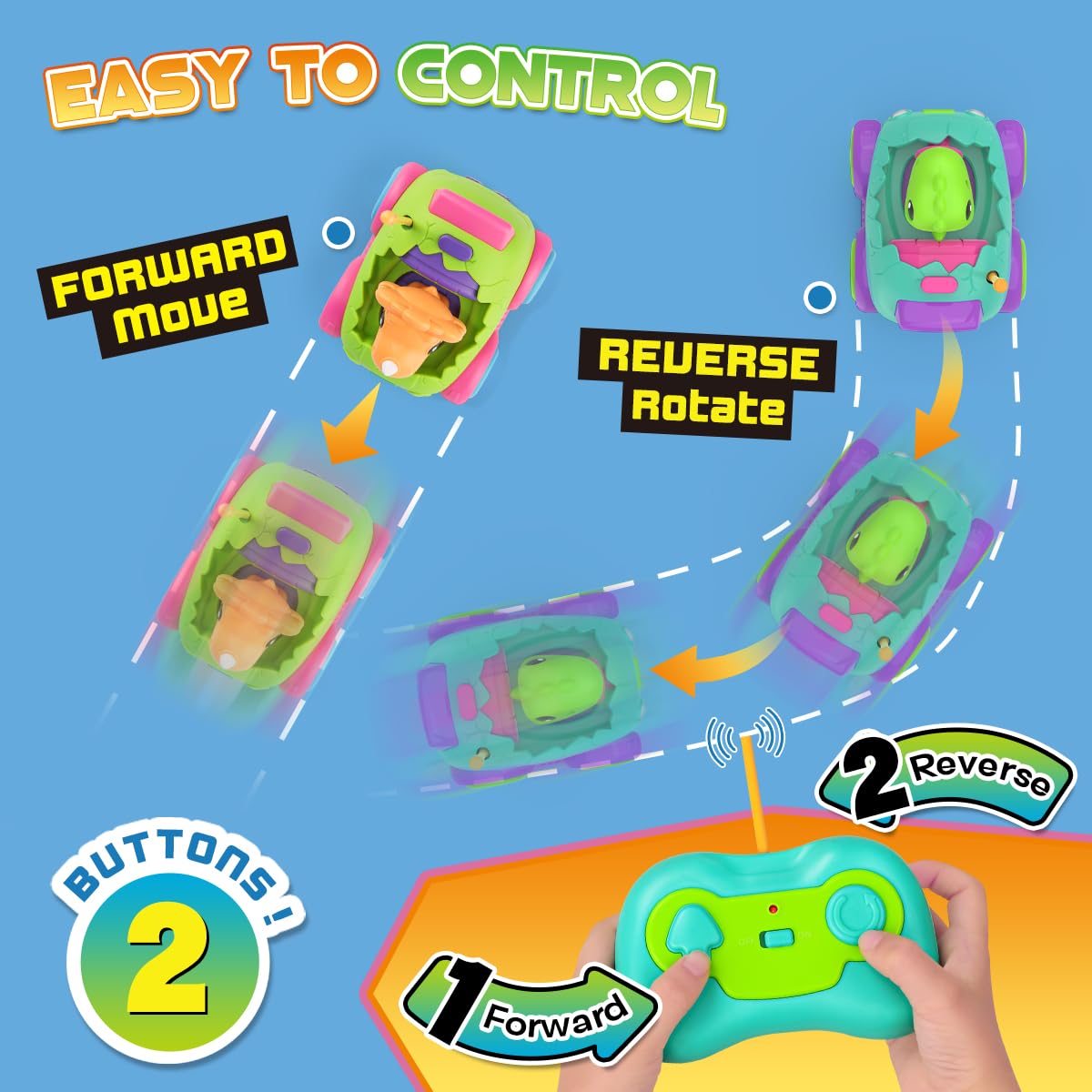 Nueplay Remote Control Car for Toddler Age 2 3 4 5, Electric RC Car Toys with Light & Music, Toddler Dinosaur Toys, Dino Figures