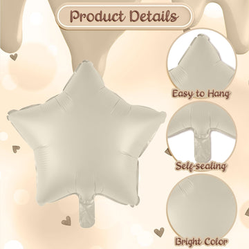 35Th Birthday Balloons Decor, Cream Brown Tan Helium Number 35 Balloon Heart Balloon, Neutral Beige Sand White Nude Foil Star Ba