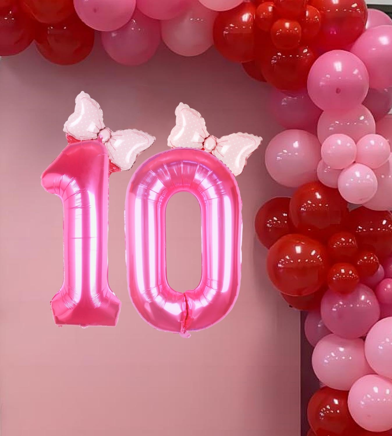 Kwuz 40 Inch Pink Number 10 Balloon - Aluminum Birthday Decoration, Princess Cowgirl Theme for 10th Birthday Party