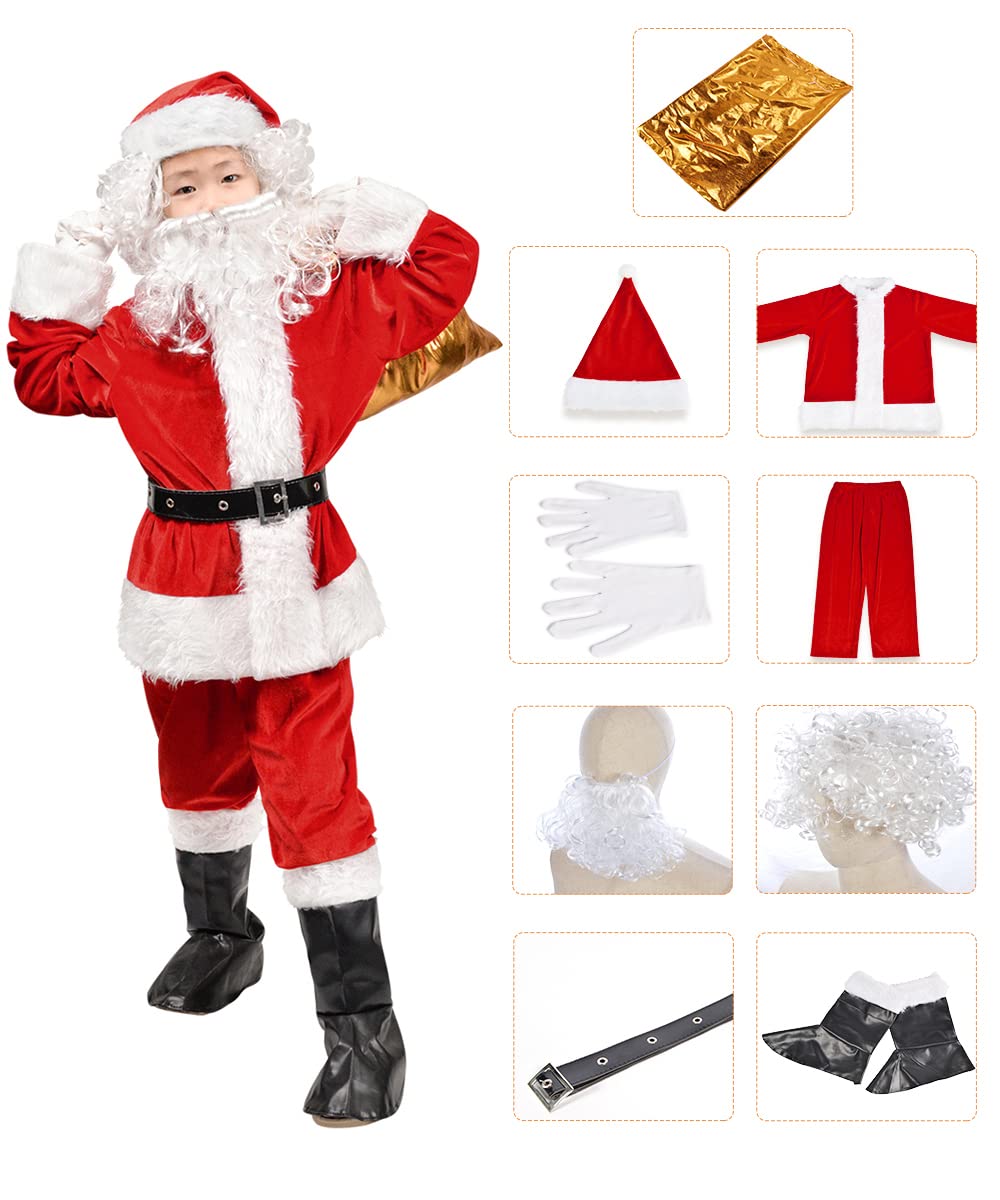 Bervyosw 9 Pcs Boys Santa Costume Kids Santa Suit Coat Toddler Grinch Costume Youth Santa Jacket Outfit For Halloween Christmas
