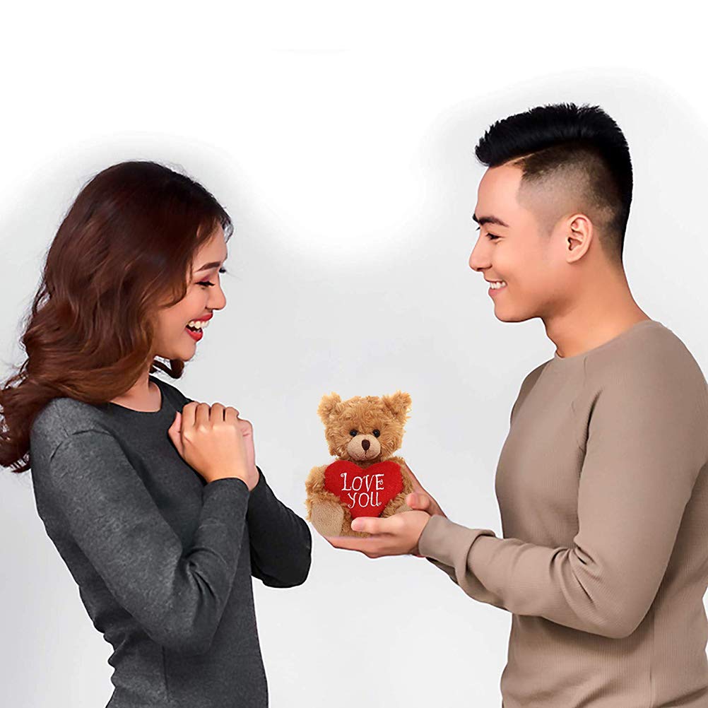 Plushland Stuffed Mocha Heart Bear - Plush Bear Toy For Kids & Adults - Embroidered Heart Pillow - Brown-9 Inches