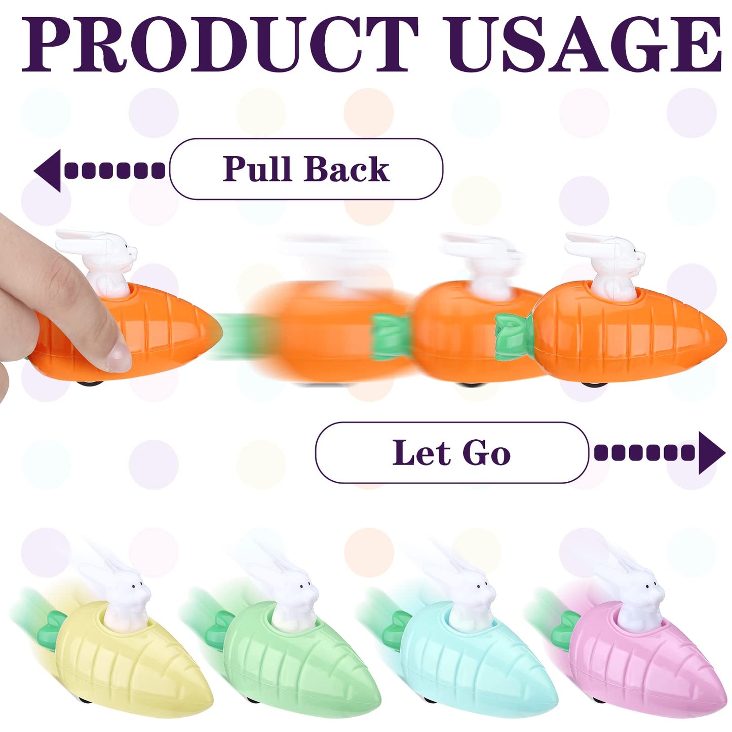 12 Pcs Easter Toys Pull Back Cars Toy Carrot Cars Driven By Rabbit Friction Powered Animal Cars Vehicles Plastic Go Back And For