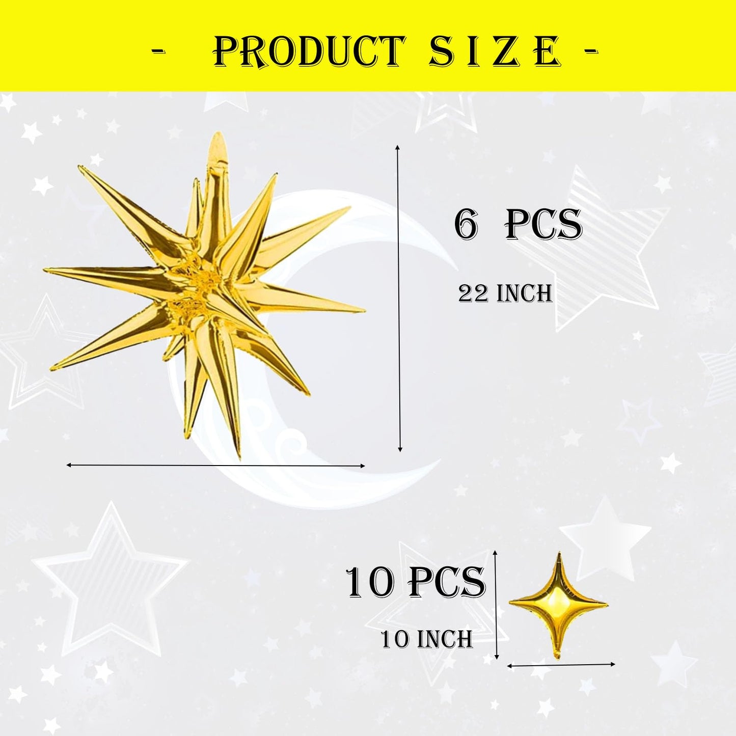6 Pcs Explosion Star Foil Balloons- 12 Point Star Balloons,Gold Spike Balloons And 10Pcs Four Pointed Star Balloos For Party Sup