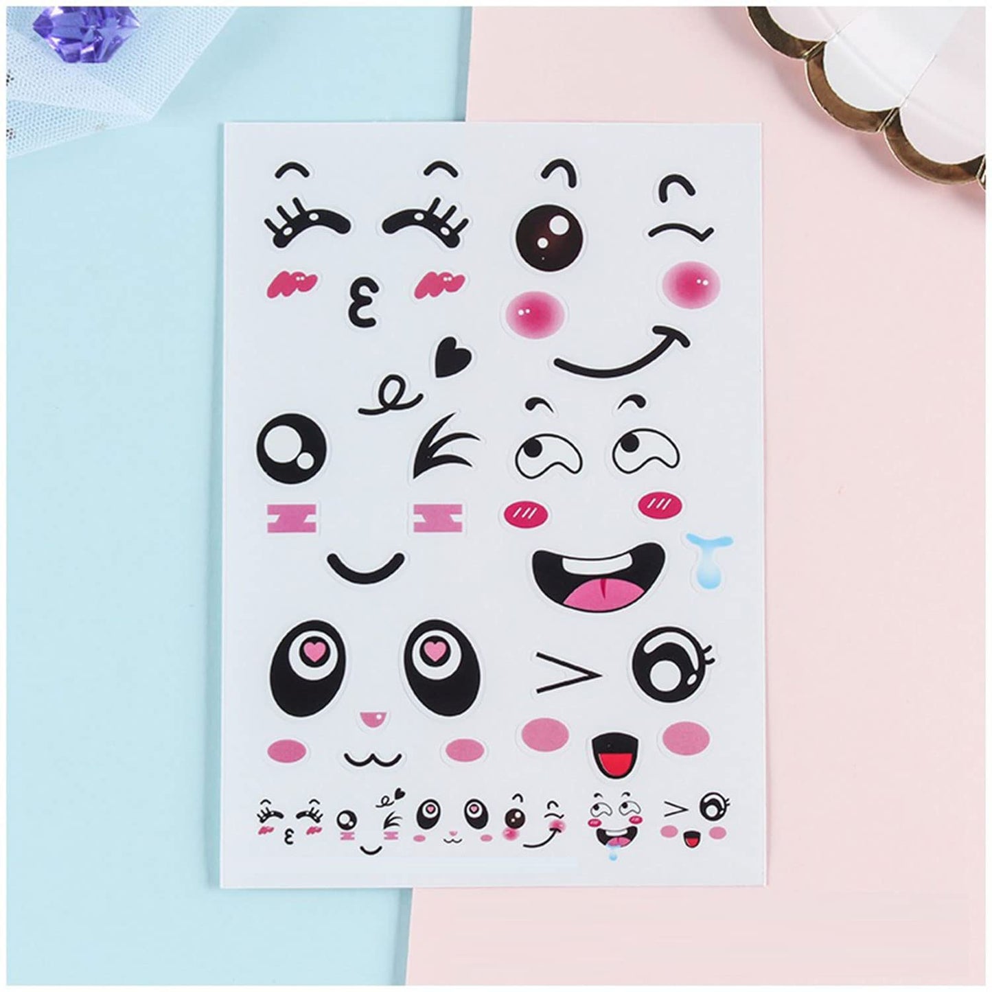Diyfixlcd 16pcs Cute Cartoon face Stickers Expression Stickers with Colorful Eyes Nose Mouth Creative Stationery Sticker for Sui