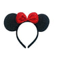 Winvin Set Of 24 Mouse Costume Deluxe Fabric Ears Headband Red Bow Boys Girls Birthday Party Hairs Accessories Baby Shower Headwear Halloween Favors Decorations (Sequin Black And Red)