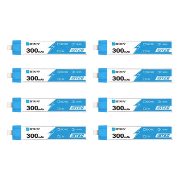 BETAFPV 8pcs BT2.0 300mAh 1S Battery 3.8V 30C/60C FPV Lipo with 1.0mm Banana Connector for FPV Tiny Whoop 1S Brushless Whoop Dro