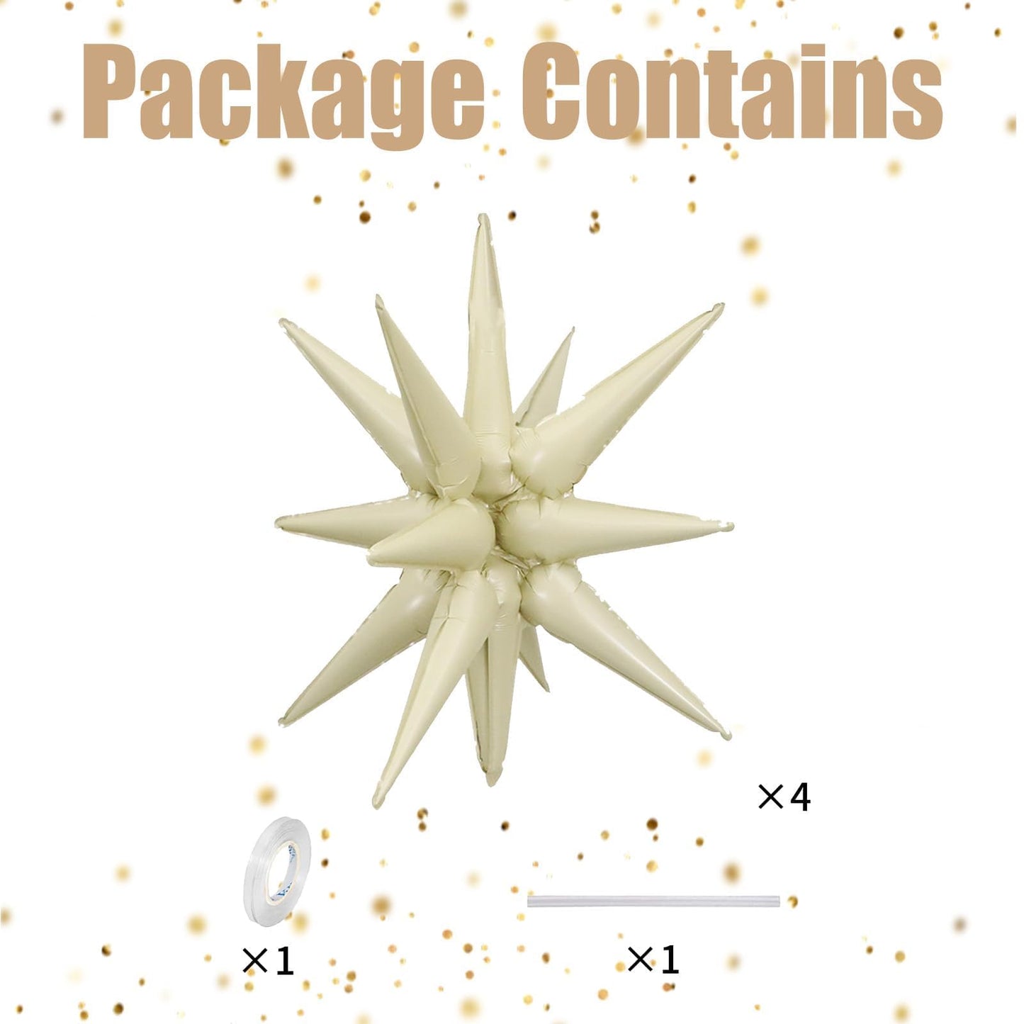 22 Inch Cream Star Balloons, Explosion Star Foil Balloons 4 Pcs, Big Aluminum Balloons Point Star Balloons For Birthday Party De