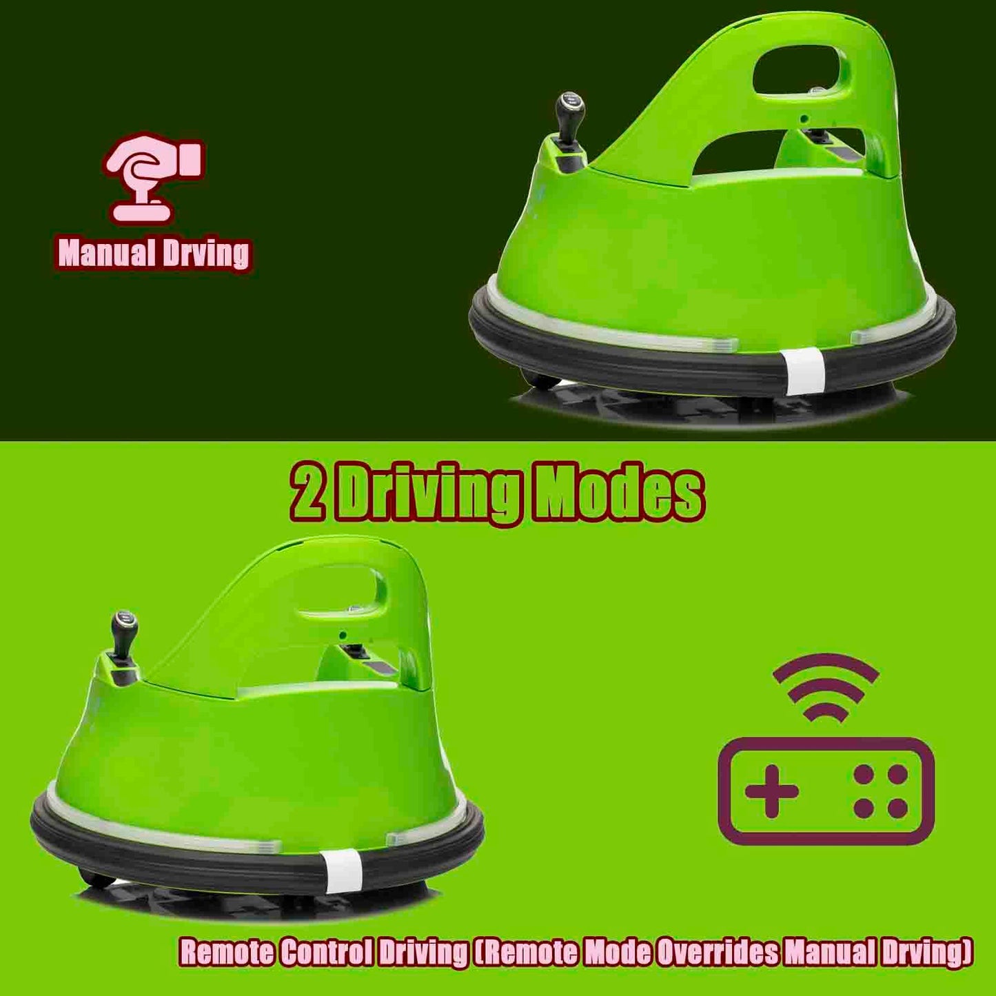 Luibas 12V Electric Ride On Bumper Car, Baby Bumping Toy Car Gifts - Electric Vehicle W/Remote Control, Music, Bright Led Lights