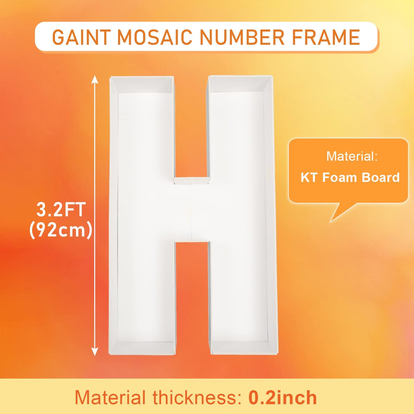 3Ft Large Marquee Letters Mosaic Balloon Frame Pre-Cut Foam Board Marquee Light Up Letters H For Birthday Party Decorations,Wedd
