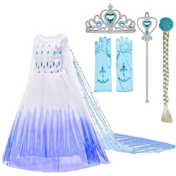 SOTOTOO Elsa Costume Long Sleeves Princess Dress Queen White Costume Cosplay Dress Up with Accessories Halloween (White,2-3Years