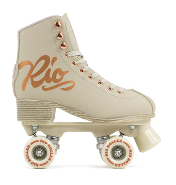 Rio Roller Rose Roller Skates - Unisex Indoor/Outdoor Quad Roller Skates for Women and Men (Mens 5 / Ladies 6  Cream/Rose Gold)