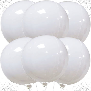 Katchon, Round White Mylar Balloons - 22 Inch, Pack Of 6 | White 4D Balloons, White Foil Balloons For Baby Shower | Metallic White Balloons For White Birthday Decorations | White Metallic Balloons