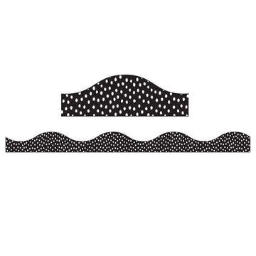 Ashley Productions Magnetic Scallop Border, White Messy Dots On Black, 12 Feet Per Pack, 6 Packs