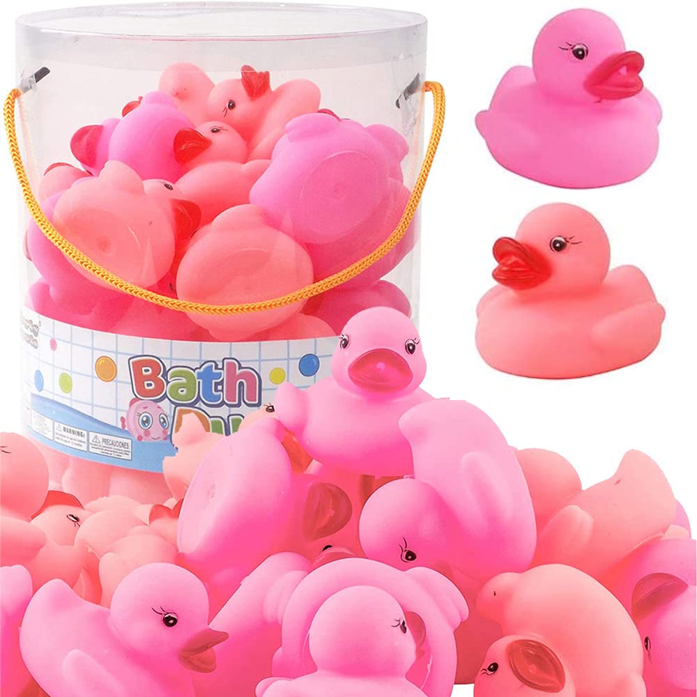 36 Pieces Classic Rubber Duck Bath Toys - No Holes Bpa Free Floating Duckies For Boys Baby Shower, Party Favors, Kids Gifts (Pink)