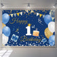 1st Birthday Decorations Happy 1st Birthday Backdrop Party Banner for Boys/Girls Happy 1 Year Old Fabric Sign Poster, Blue Photo