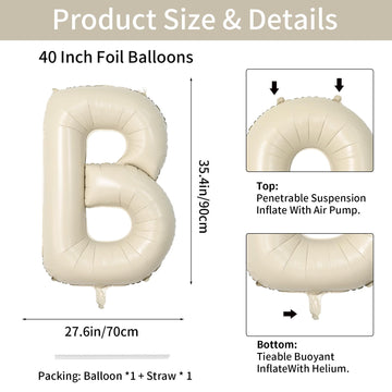 Biapian 40 Inch Letter B Balloons, Giant Cream B Foil Balloon, Big Single Alphabet A-Z Balloons, Beige Large Aluminum B Balloons
