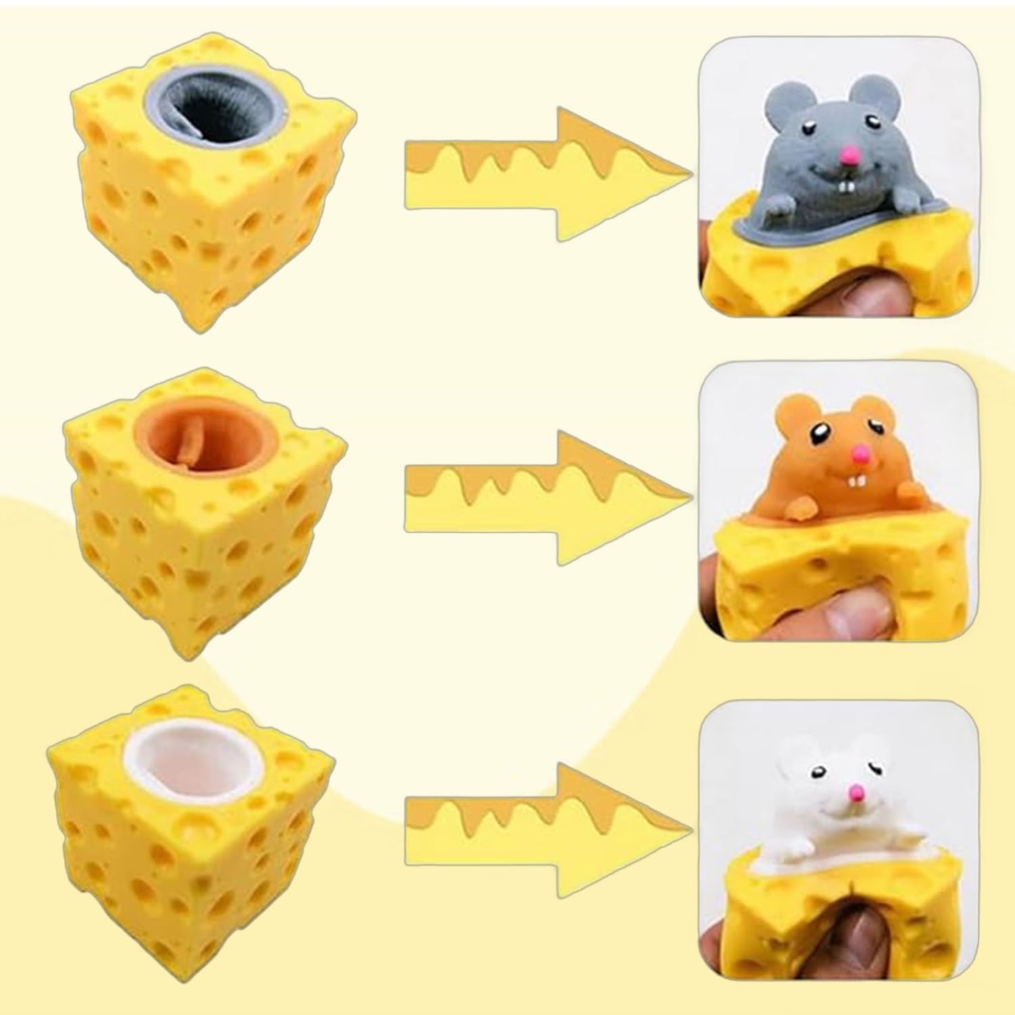 3 PCS Set Squeeze Toys Squishes Toy Decompression Cheese Mouse Cup Squeeze Toys Sensory Fidget Toys Stress Relief for Kids & mature-themed Tricky Funny Novelty Toy