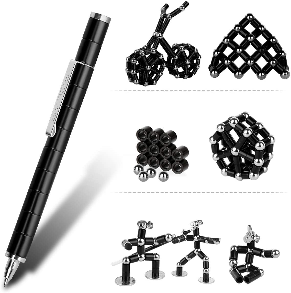 Vywmna Fidget Pen For Adults Kids,Toy Pen Decompression Magnetic Metal Pen, Desk Toys Multifunctional Deformable Magnet Writing Pen(Black)
