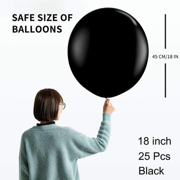 Oupking 18 Inch Black Balloons Big Round Latex Balloon Giant Thick Black Balloons For Party Decorations Pack Of 25