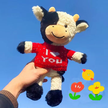 Yukouqian Cow Stuffed Animal Cow Plush Doll Toy 11.8 Inch For Girls Boys Christmas (Cow Red Clothes)