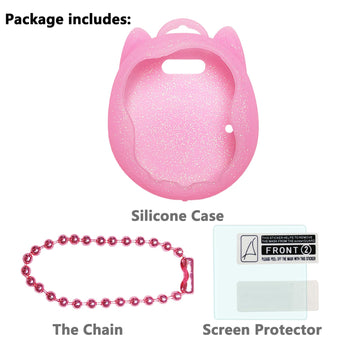Jchpine Silicone Case Replacement For Tamagotchi Uni, Screen Protector For Tamagotchi Uni Band Pet Accessories(Silicone Case And Screen Film) (Pink Case)