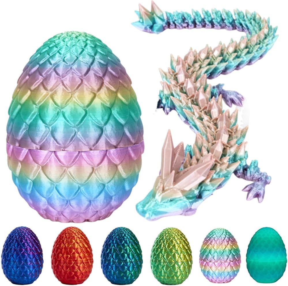 Hefandaishu 3D Printed Dragon Fidget Toys Dragon Egg 12Inch Flexible Dragon Toy 3D Printed Dragon Egg With Articulated Dragon In