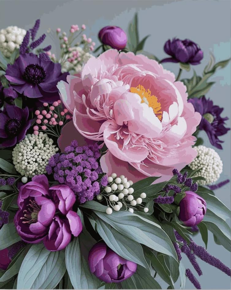 Tulip N Turtle Purple Flower Signature Serier Tube Packing Ss 13 Diy Acrylic Paint By Number Kit For Adults Beginner Canvas Pain