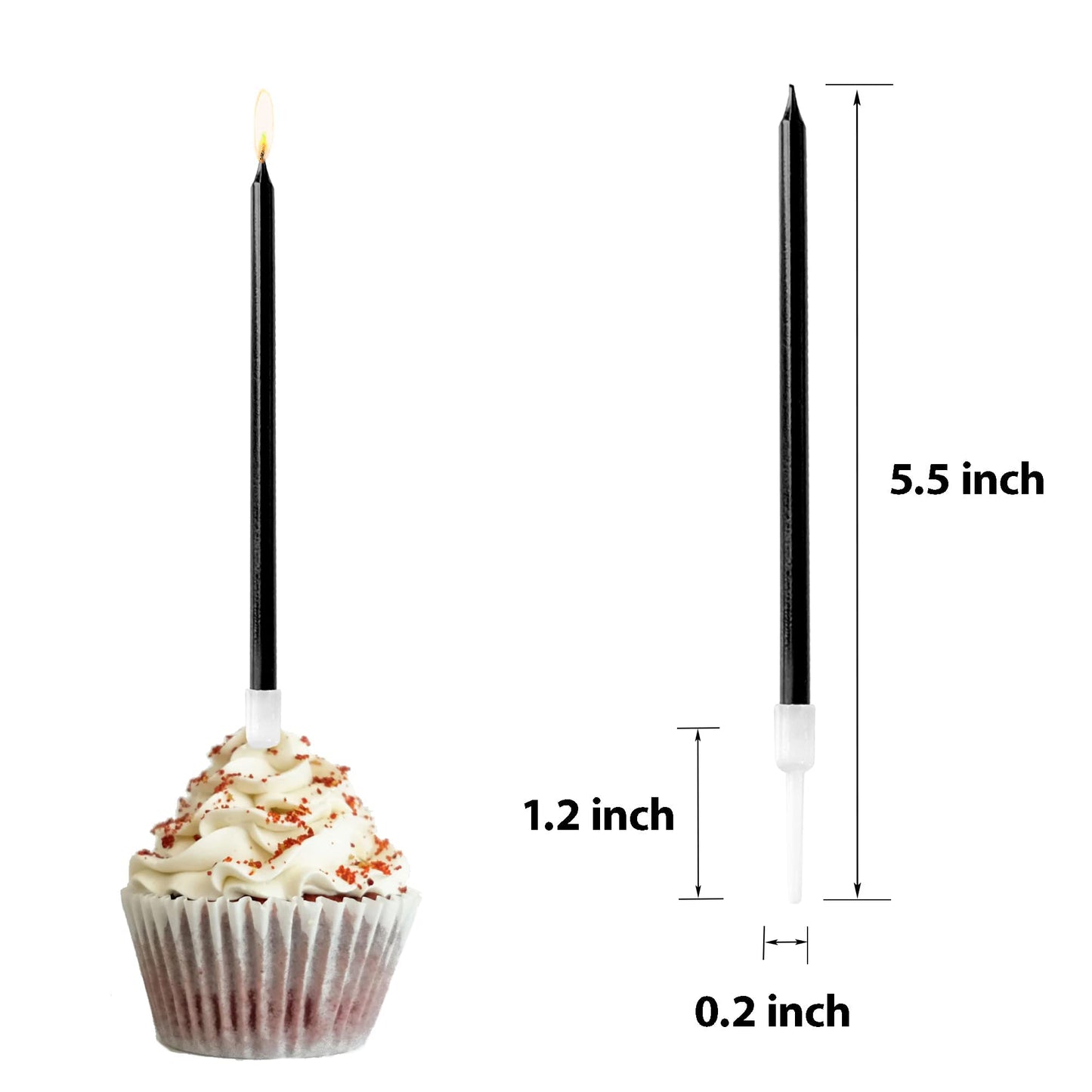 24-Count Black Birthday Candles, Long Thin Cake Candles for Birthday Parties, Celebration, Wedding, Party Cake Cupcake Decoratio